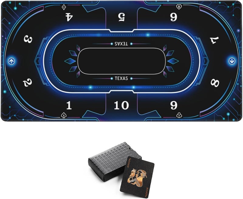 AQQA 70 x 35 Inch Poker Mat, 8-10 Players Texas Hold'em Poker Rubber Mat Poker Topper for Tables, Table Top Mat with Playing Cards - Deluxe Playing mat for Casino Night - Image 2